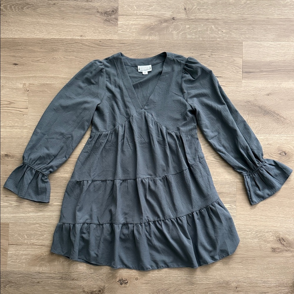 Green Long Sleeve Tiered Dress